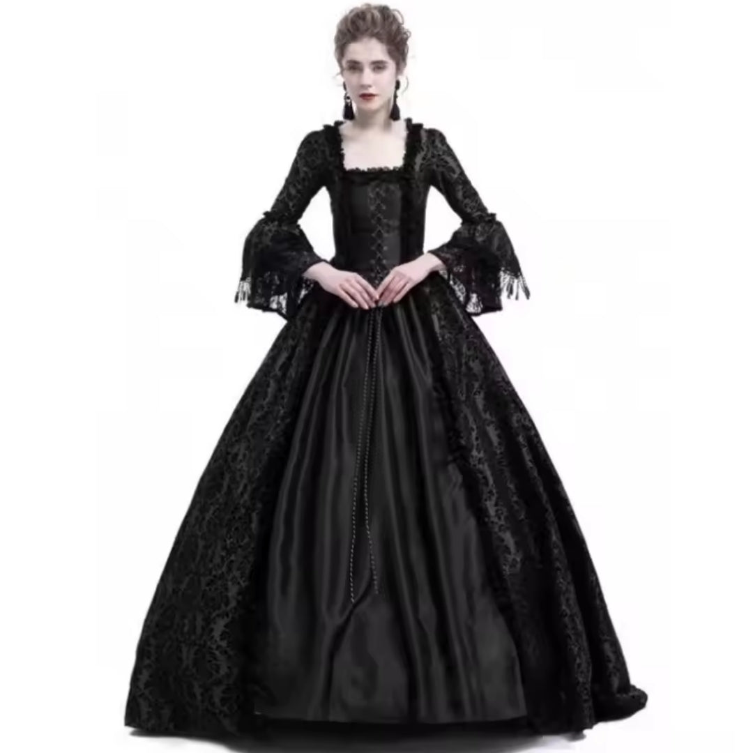 Historische Feestjurk met Kanten Details Wijde Mouwen Lange Rok Dramatisch Elegant Vintage Kostuum Party | Sansoti