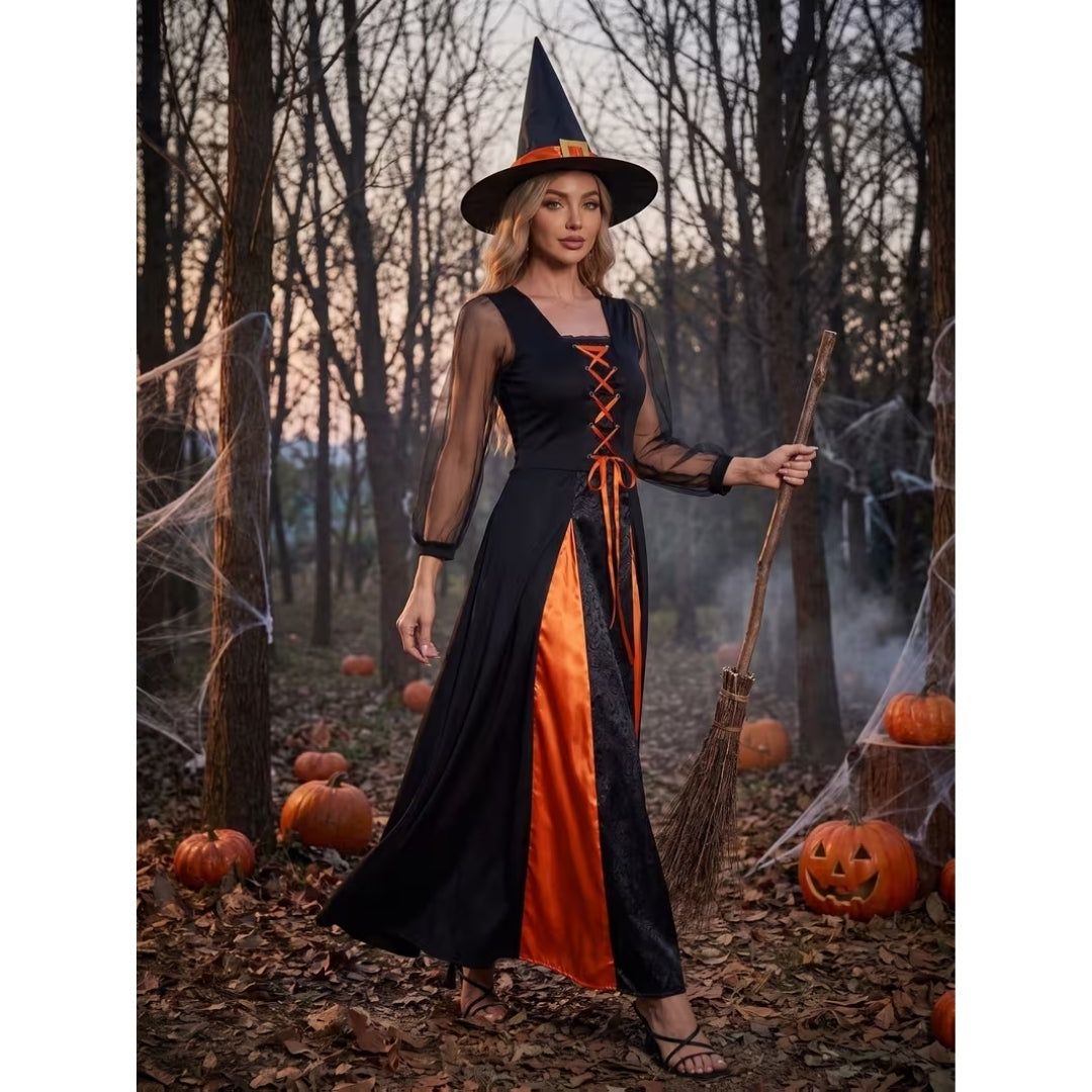 Middeleeuwse Heksenjurk met Punthoed – Fantasy Verkleedkostuum voor Dames Halloween Themafeest Carnaval | Sansoti