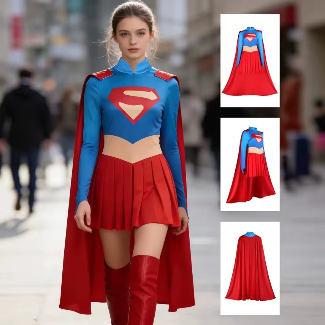 Superheldin Jumpsuit met Cape – Uniseks Verkleedkostuum voor Volwassenen – Feestoutfit Carnaval Themafeest | Sansoti