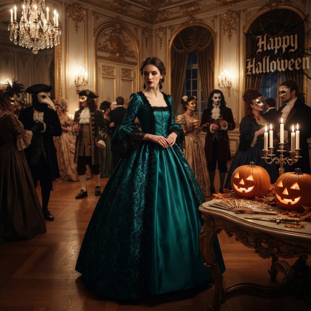 Historische Feestjurk met Kanten Details Wijde Mouwen Lange Rok Dramatisch Elegant Vintage Kostuum Party | Sansoti