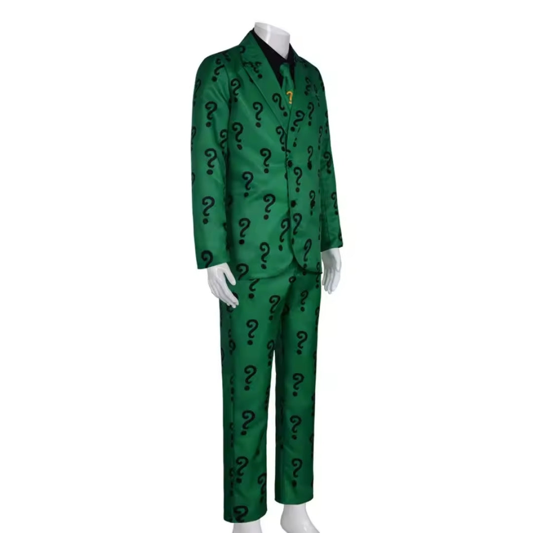 Riddler Verkleedpak Heren Compleet Set Groen Polyester Jas Broek Hoed Halloween Carnaval Cosplay Feest | Sansoti