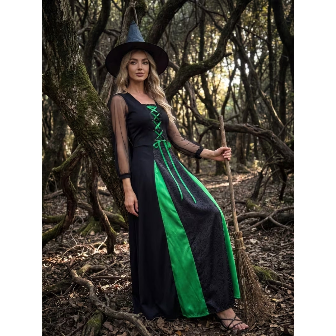 Middeleeuwse Heksenjurk met Punthoed – Fantasy Verkleedkostuum voor Dames Halloween Themafeest Carnaval | Sansoti