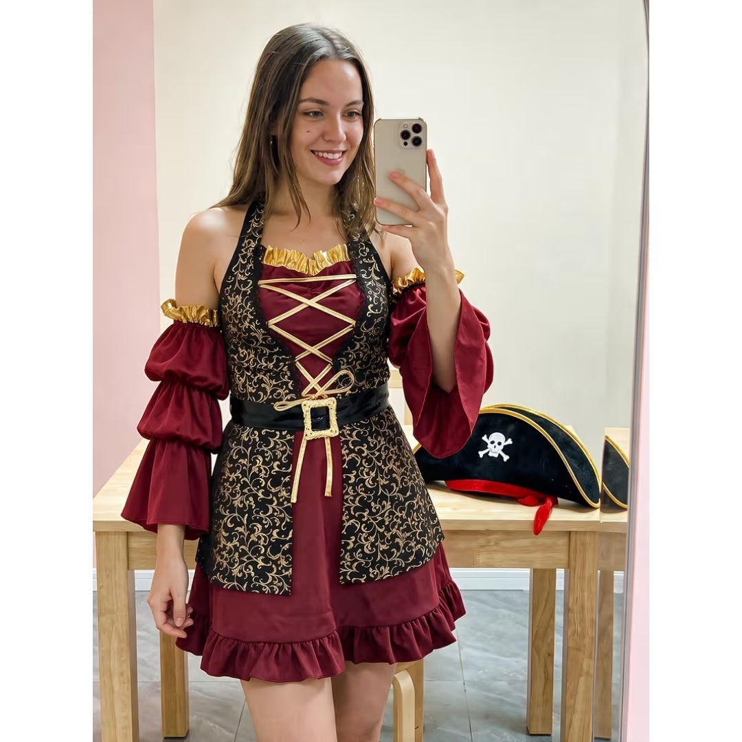 Pirate Dress Captain Corset Retro Carnival Cosplay Women's Halloween Themed Party Costume Vintage Partywear | Sansoti