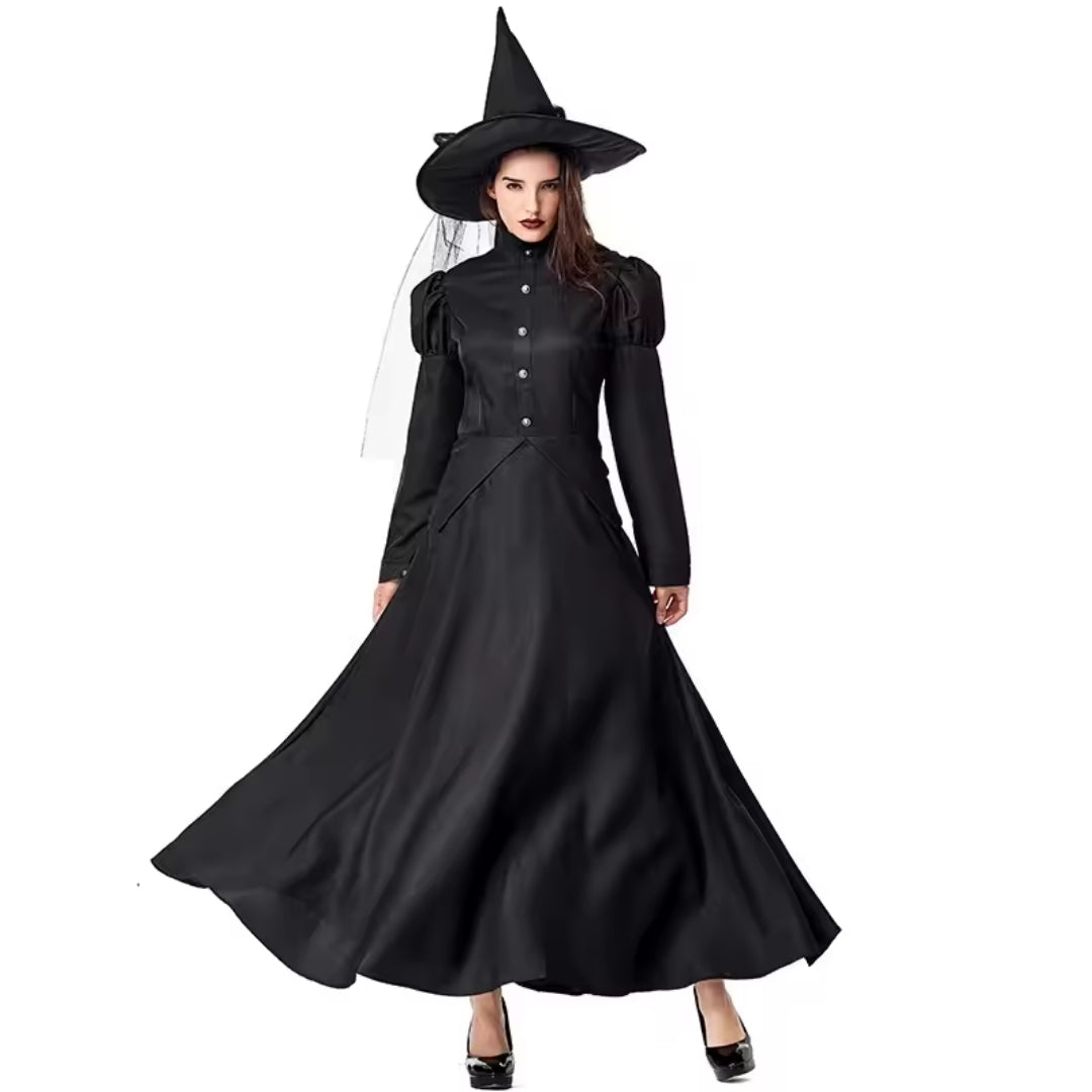 Heksenjurk Zwart Lang voor Halloween Verkleedfeest Cosplay Dames Kinderen Feestelijke Kostuum Outfit | Sansoti