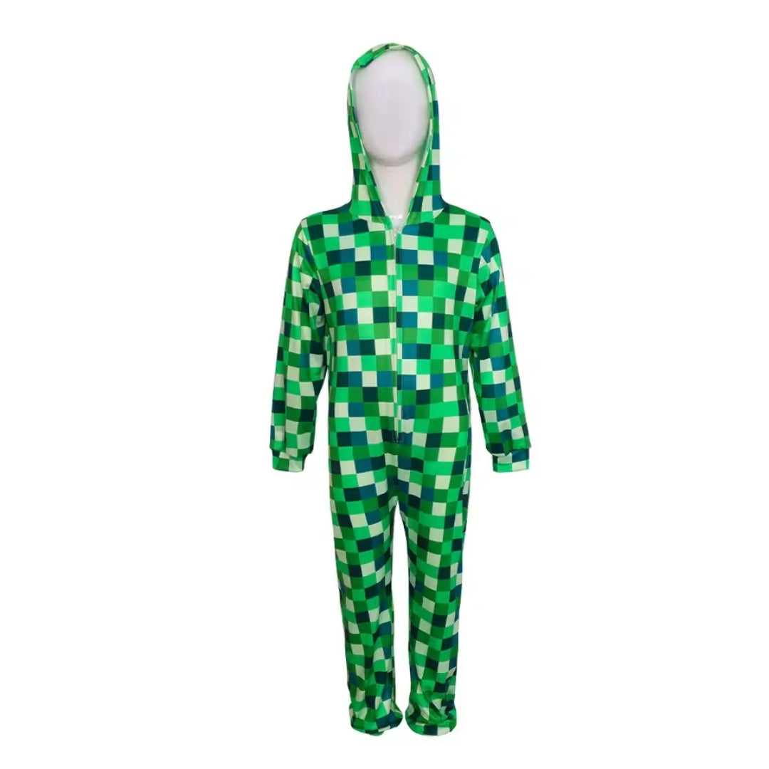 Kinderkostuum Pixelmonster Jumpsuit LED Capuchon Verkleedkleding Feest Halloween Carnaval Jongen Meisje | Sansoti
