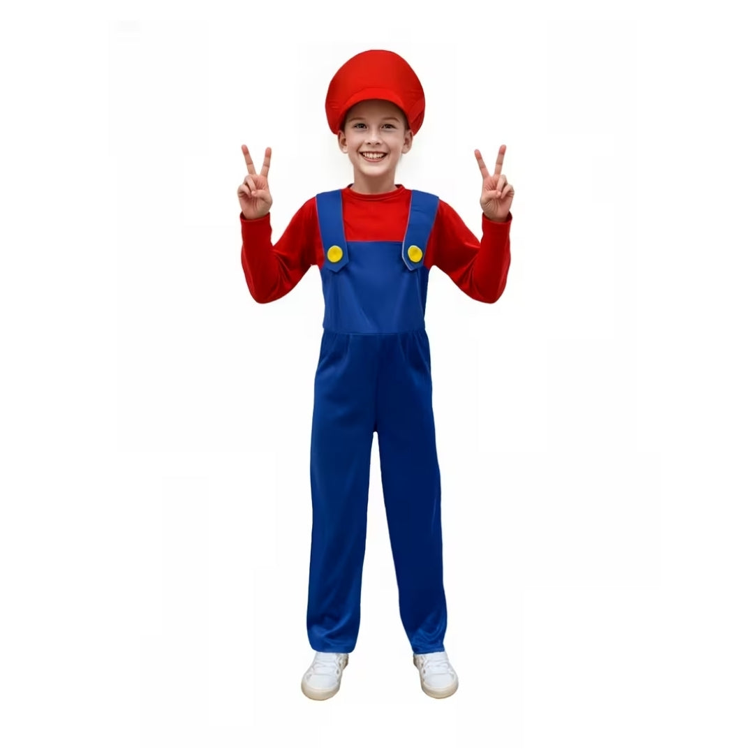 Klempner-Verkleidungsset für Kinder in Rot mit Kappe und Jumpsuit für Karneval Halloween Cosplay-Partykleidung | Sansoti