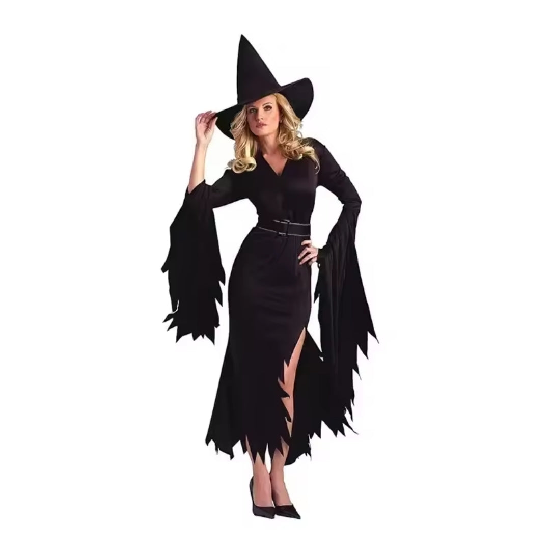 Fantasy Heksenjurk Volwassenen Zwart Polyester Verkleedkostuum Carnaval Halloween Themafeesten Feestkleding | Sansoti
