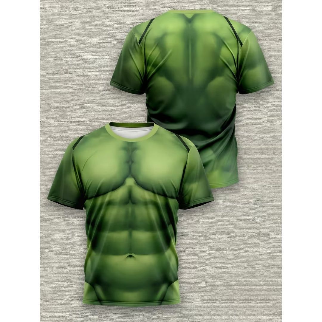 Superhelden T-Shirt met Spierprint voor Heren – Groen Feestkostuum voor Carnaval Halloween en Themafeesten | Sansoti