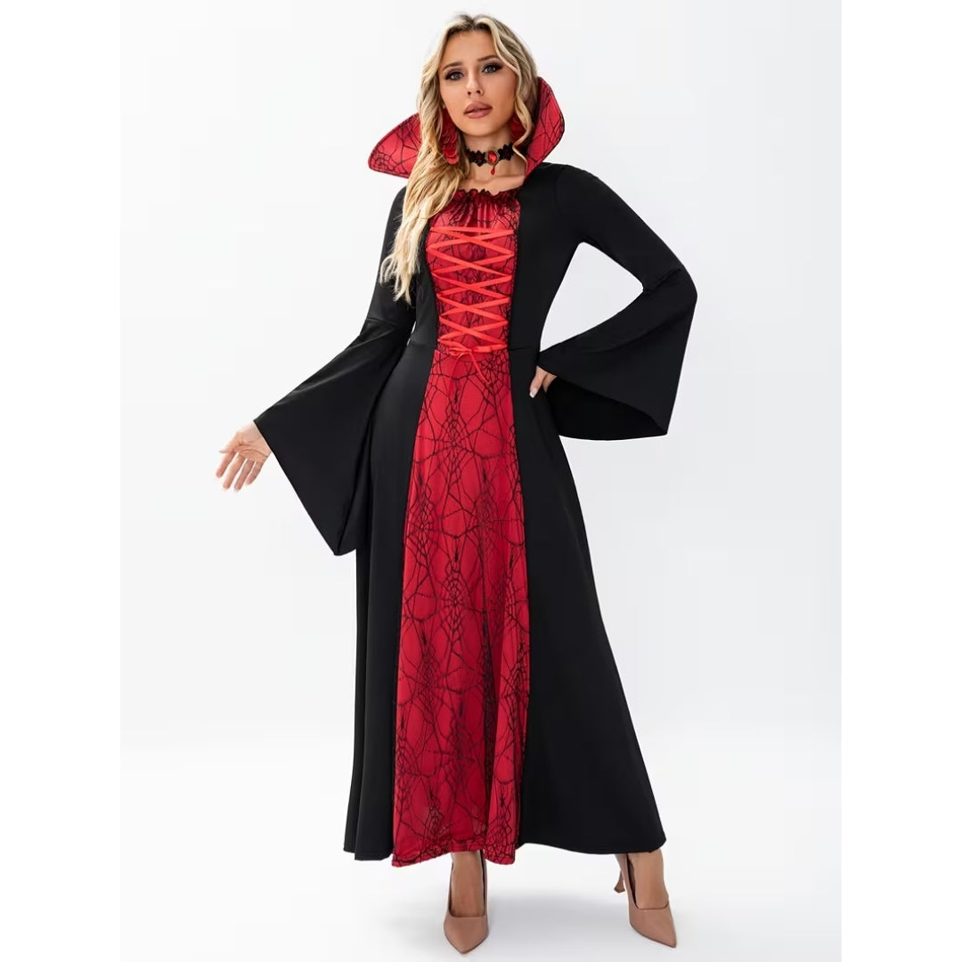 Vampierjurk Gothic Stijl Hoge Kraag Veterdetails Halloween Cosplay Feesten Zwart Victoriaans Kostuum | Sansoti