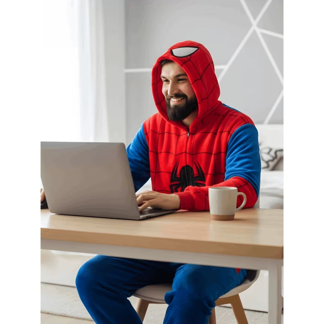 Superhelden Onesie met Capuchon voor Volwassenen – Pluche Kostuum Themafeest Cosplay Verkleedkleding Carnaval | Sansoti