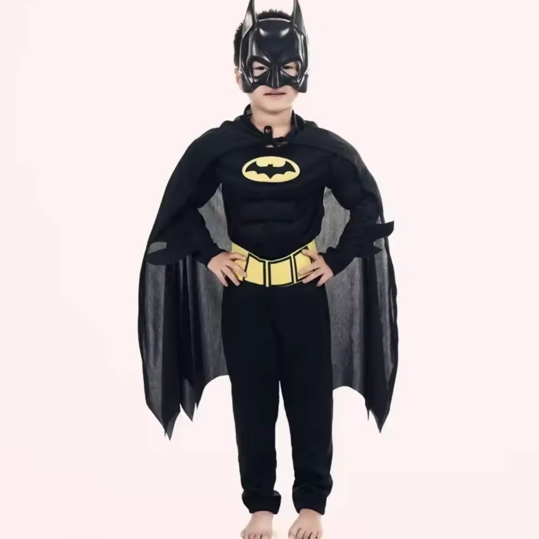 Superheldenkostüm für Kinder mit Umhang und Maske, schwarz-blaues Cosplay-Kostüm für Halloween | Sansoti