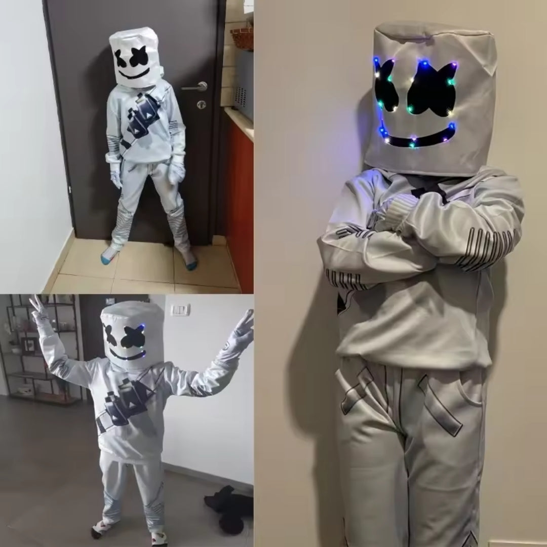 Kostium do gry LED dla dzieci z podświetlaną maską, bluzą z kapturem, spodniami i rękawiczkami na cosplay, Halloween i imprezę | Sansoti