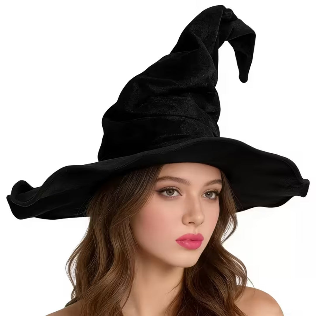 Pointed Witch Hat Canvas Black Wide Brim Halloween Carnival Cosplay Fancy Dress Accessory Party Costume | Sansoti