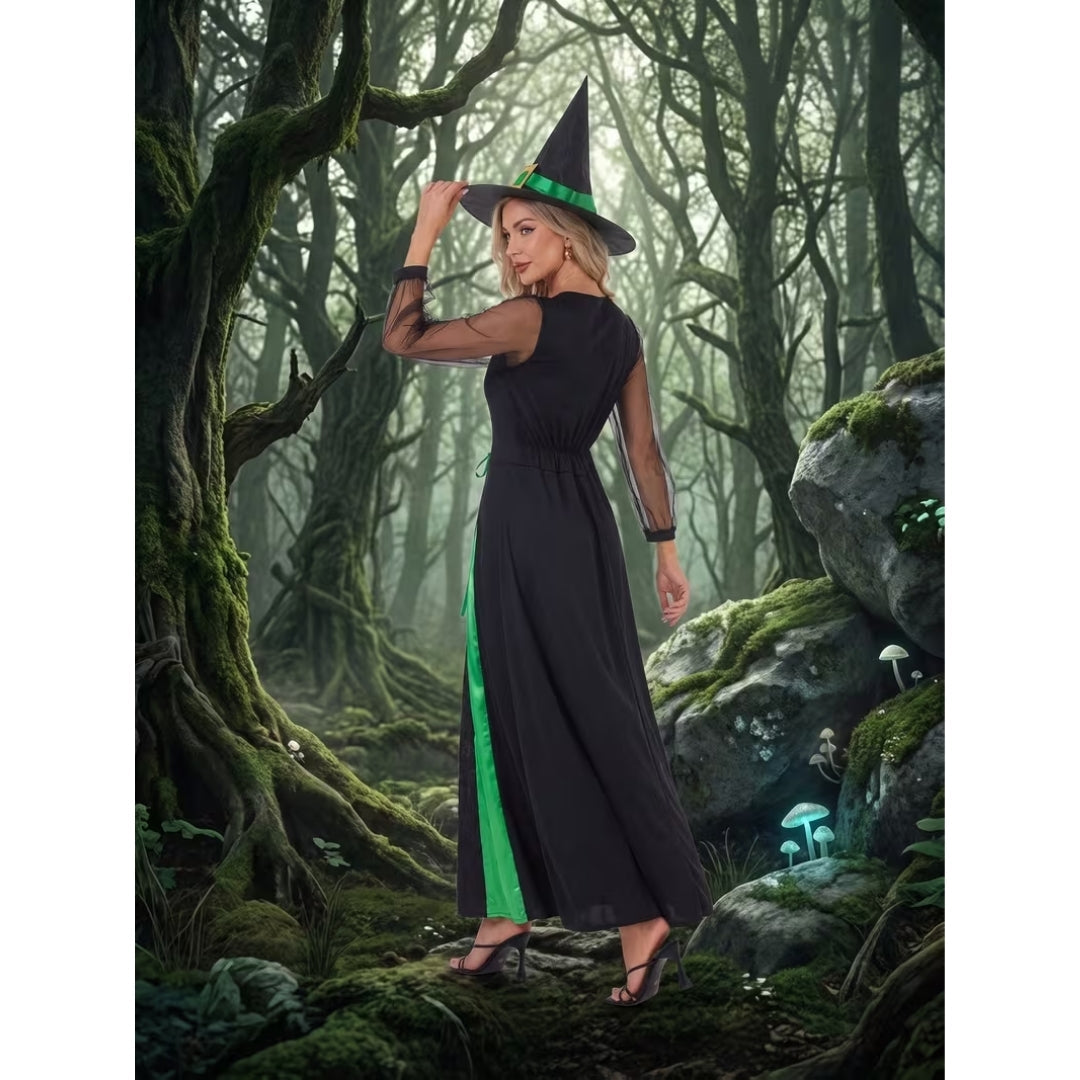 Middeleeuwse Heksenjurk met Punthoed – Fantasy Verkleedkostuum voor Dames Halloween Themafeest Carnaval | Sansoti
