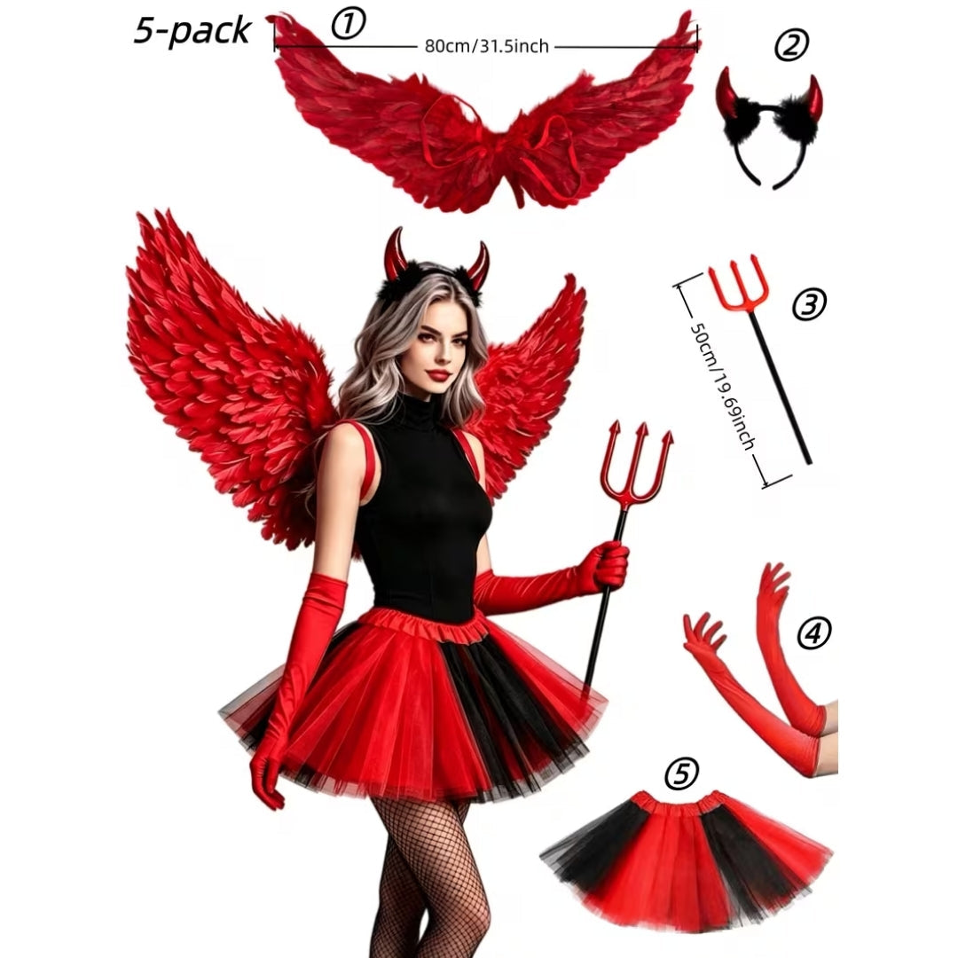 Engelenkostuum Dames 5-Delig met Vleugels Jurk Handschoenen Halo voor Feest Halloween Cosplay Verkleedpartij | Sansoti