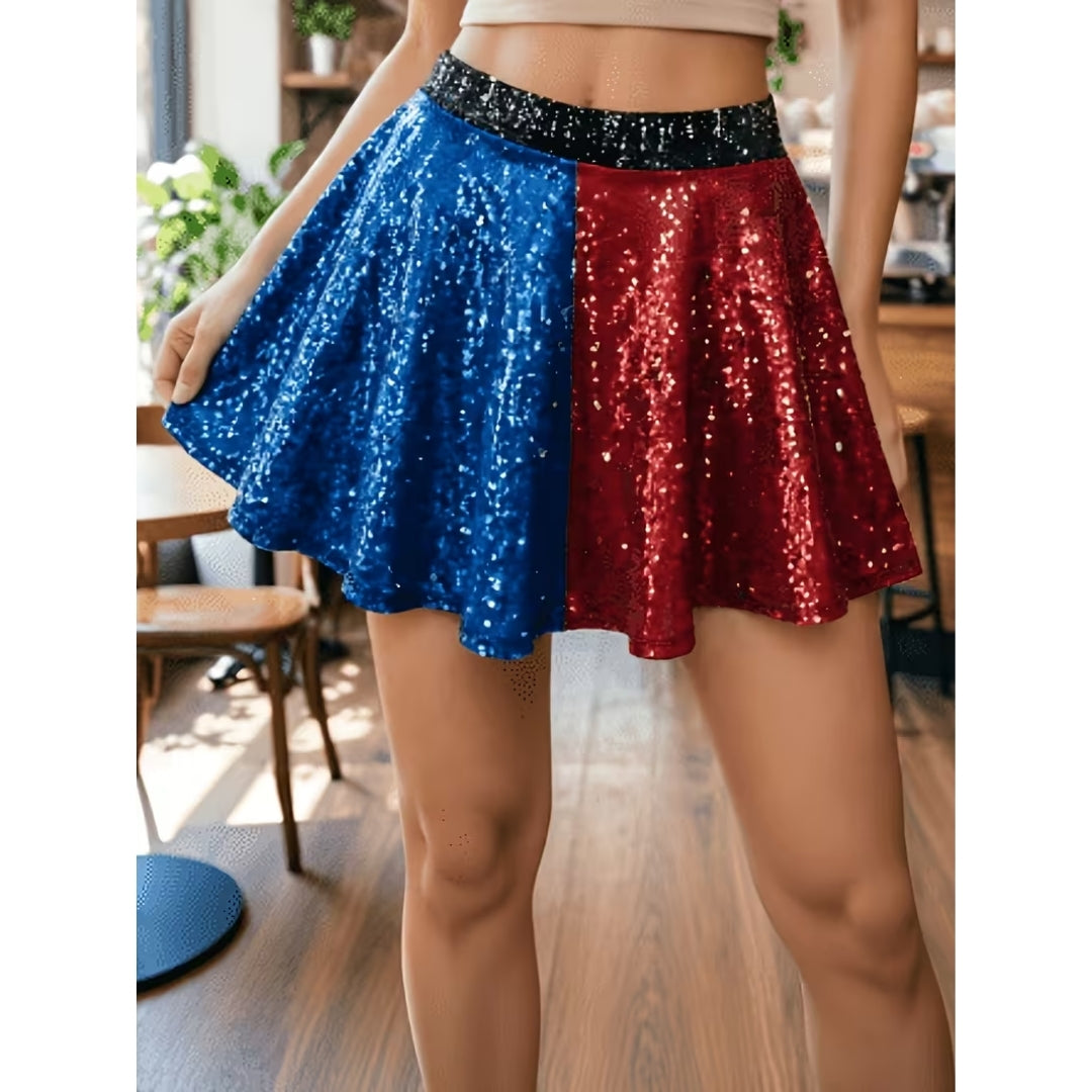 Pleated Two-Tone Cosplay Skirt Blue Red Costume for Parties Carnival Themed Events Anime | Sansoti