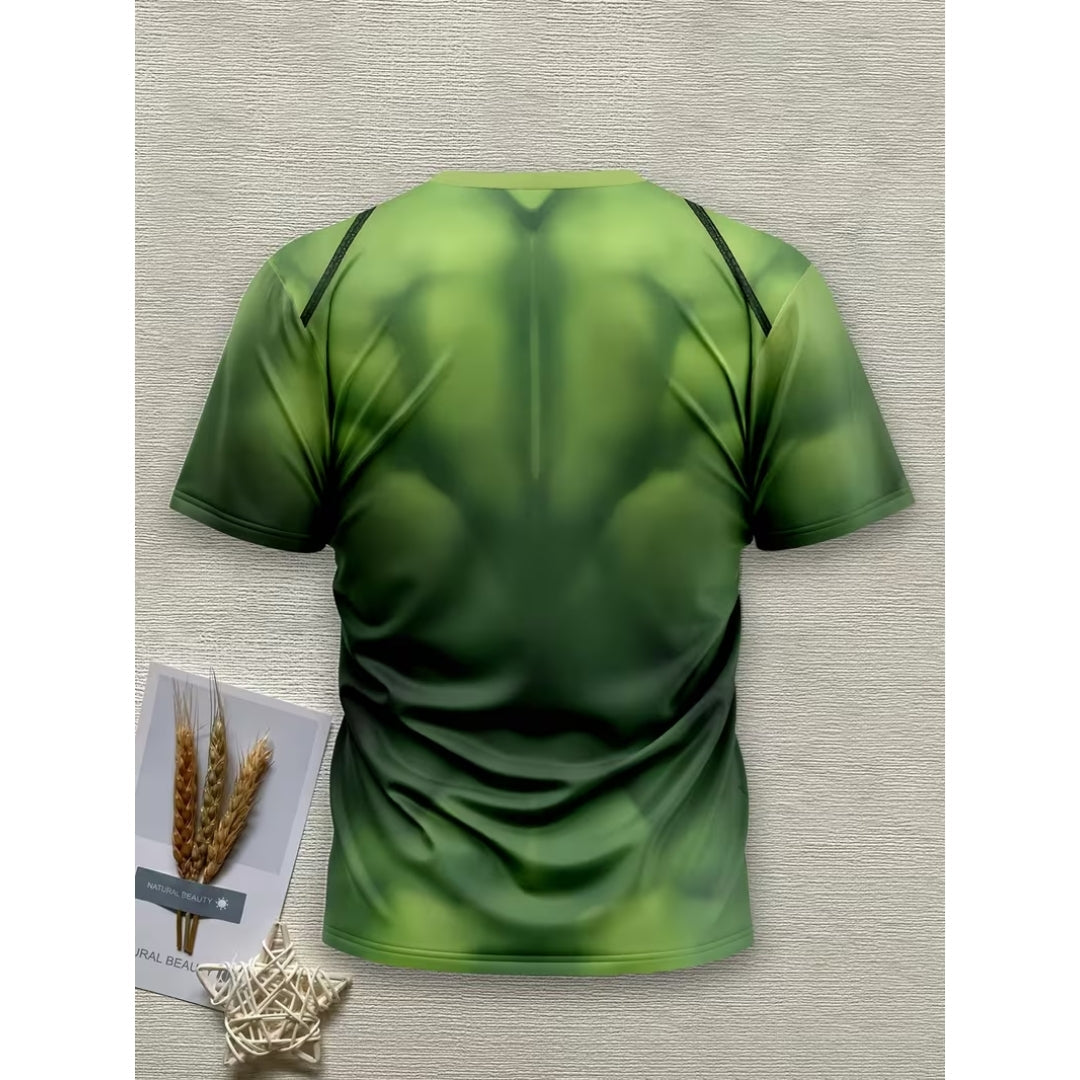 Superhelden T-Shirt met Spierprint voor Heren – Groen Feestkostuum voor Carnaval Halloween en Themafeesten | Sansoti