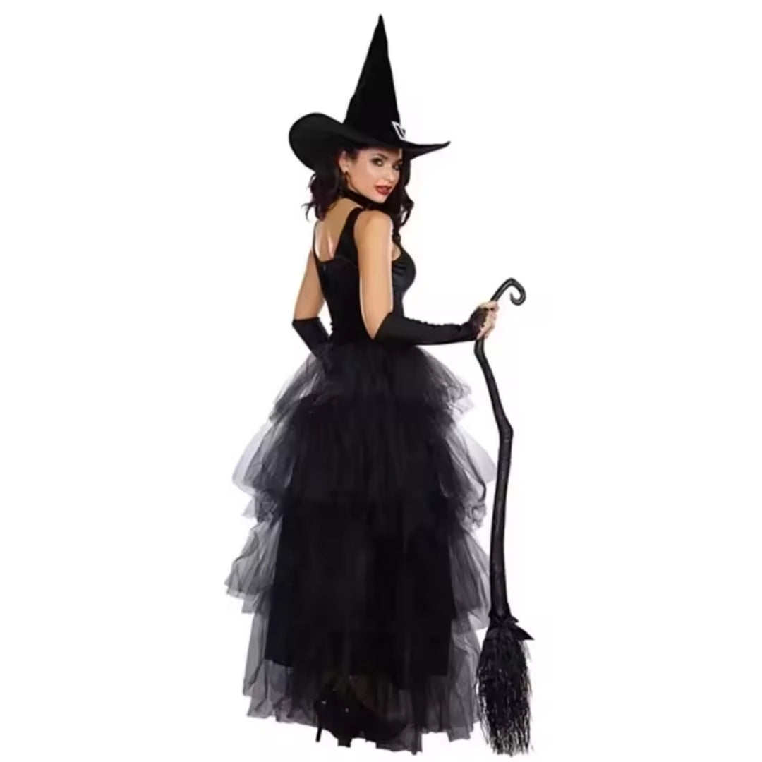 Fantasy Heksenjurk Volwassenen Zwart Polyester Verkleedkostuum Carnaval Halloween Themafeesten Feestkleding | Sansoti