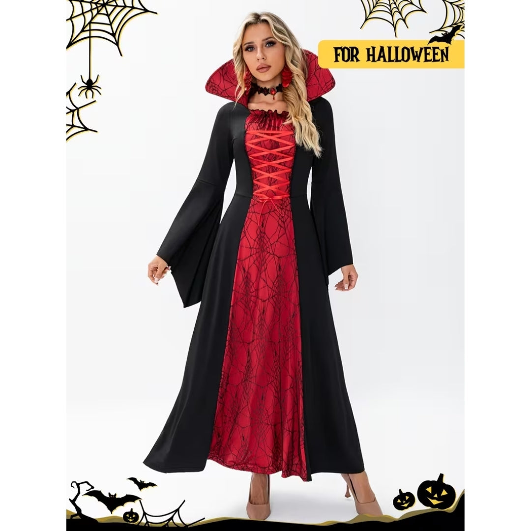 Vampierjurk Gothic Stijl Hoge Kraag Veterdetails Halloween Cosplay Feesten Zwart Victoriaans Kostuum | Sansoti