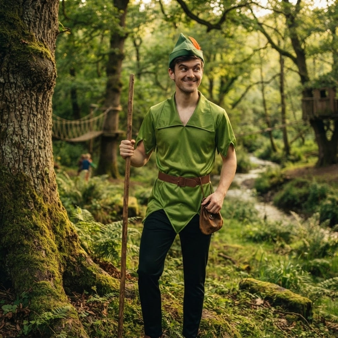 Fantasy Fairy-Tale Character Costume for Adults with Green Tunic and Trousers, Cosplay Fancy Dress for Carnival | Sansoti