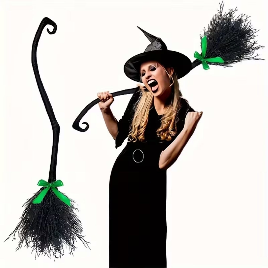 Decorative Witch's Broom with Bow 130cm Halloween Cosplay Fancy Dress Prop Party Decoration Accessory | Sansoti