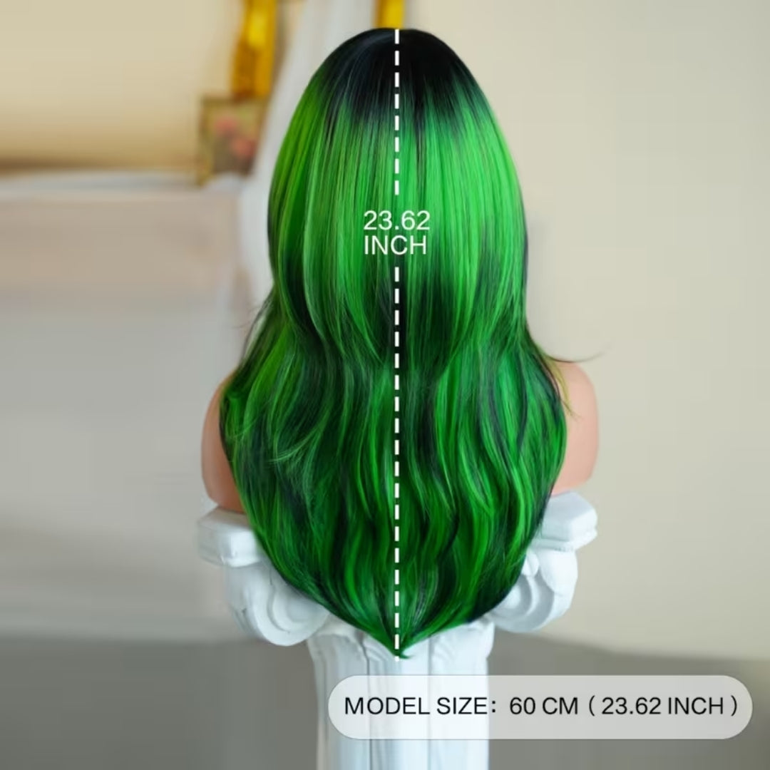 Lange Golvende Pruik met Pony Groen Synthetisch Haar voor Cosplay Verkleedfeest Halloween Carnaval Party | Sansoti