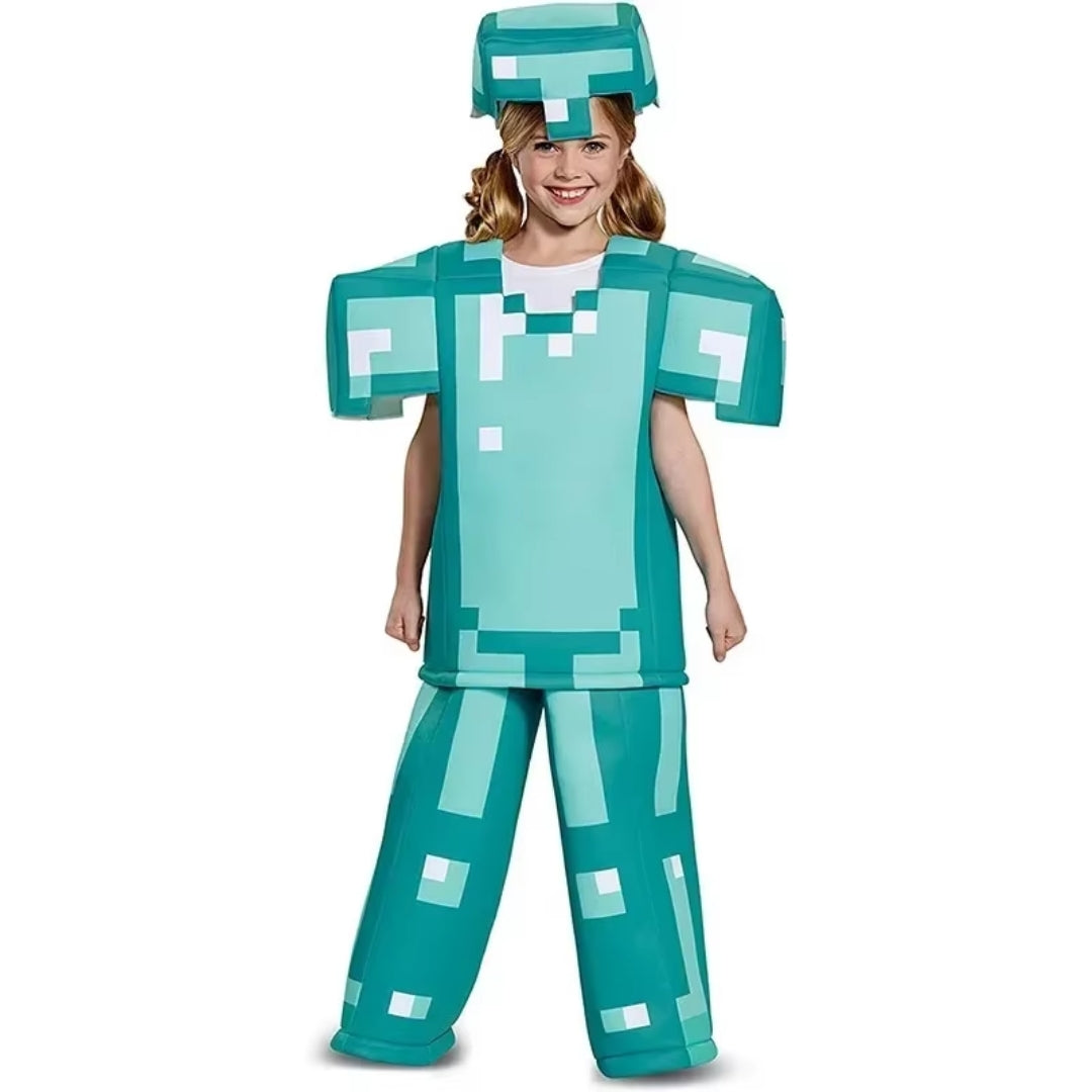 Blokkenwereld Verkleedkostuum Kind Polyester Pixelstijl Gaming Thema Carnaval Halloween Feest Cosplay | Sansoti