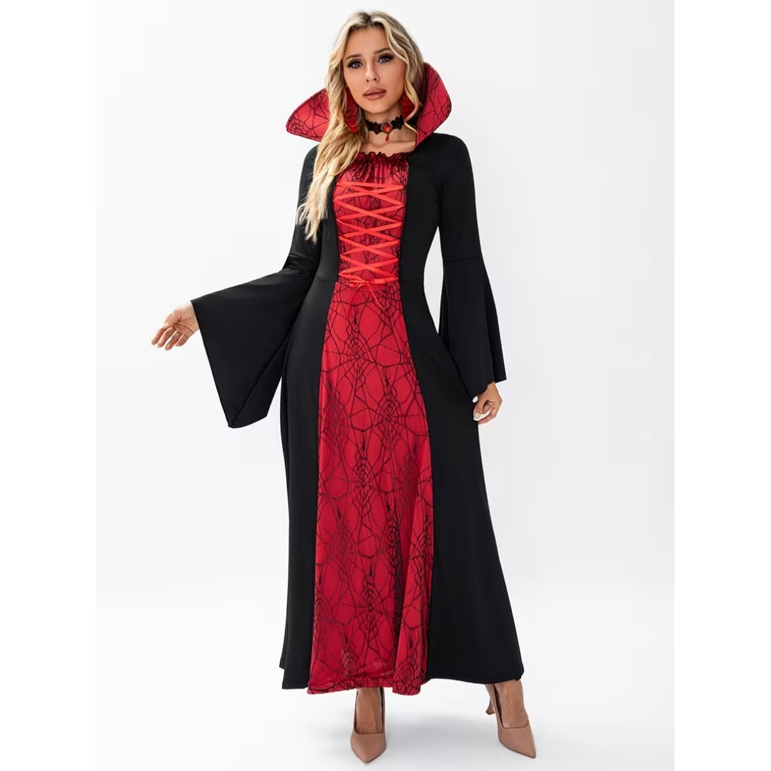 Vampierjurk Gothic Stijl Hoge Kraag Veterdetails Halloween Cosplay Feesten Zwart Victoriaans Kostuum | Sansoti