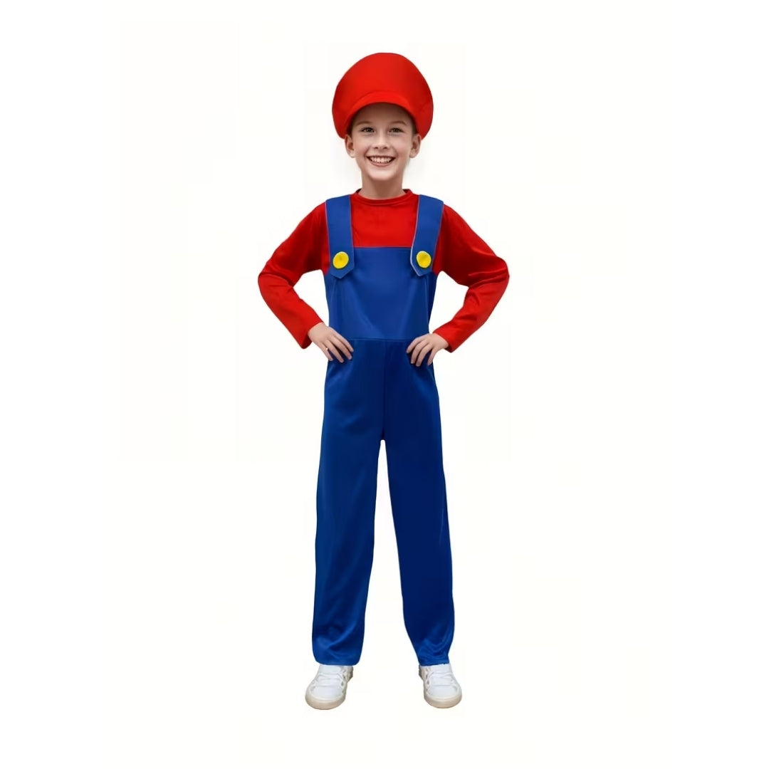 Klempner-Verkleidungsset für Kinder in Rot mit Kappe und Jumpsuit für Karneval Halloween Cosplay-Partykleidung | Sansoti