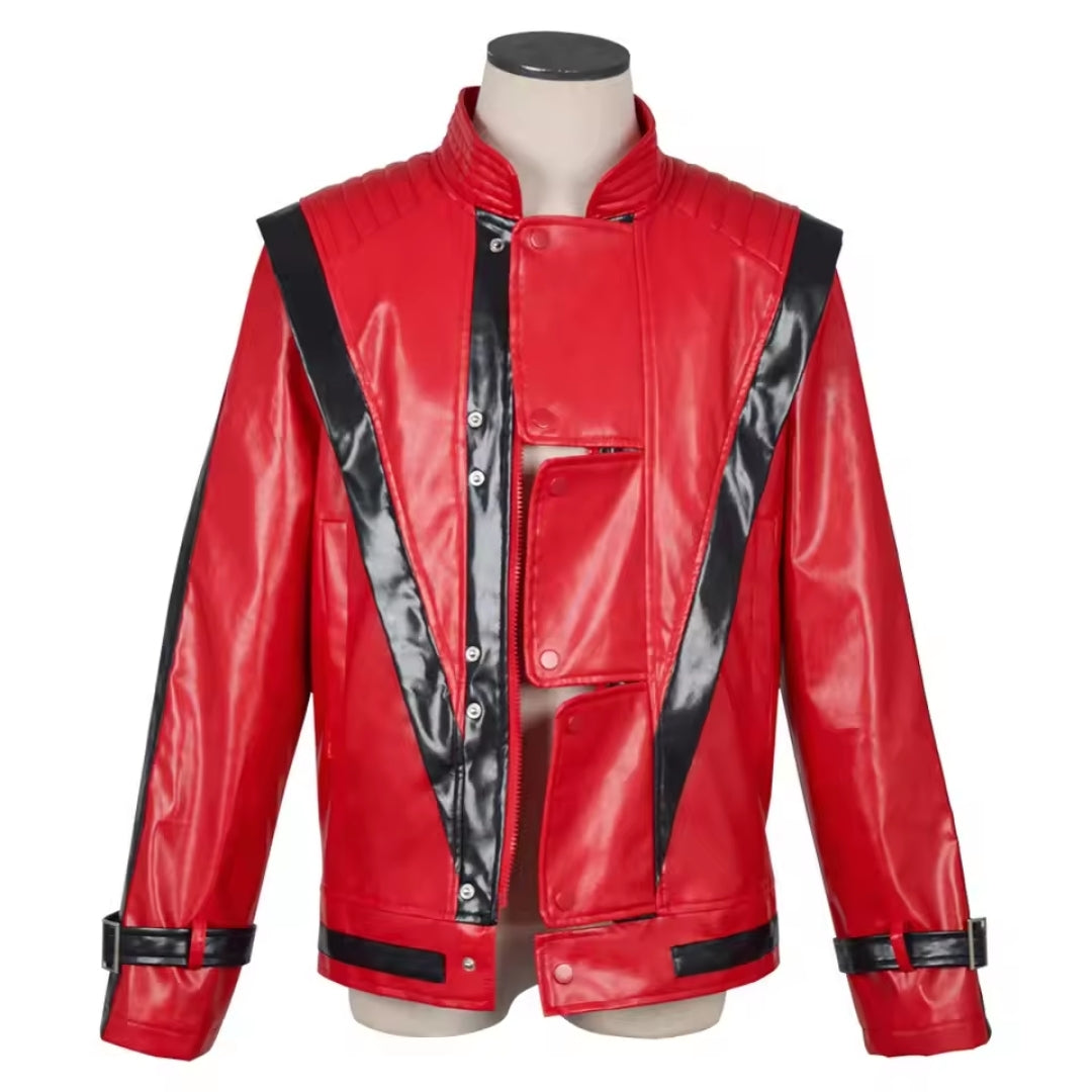 Iconische Thriller-jas voor Cosplay Verkleedfeesten Halloween - Lederlook Polyester - Rood Wit - Retro Stijl | Sansoti