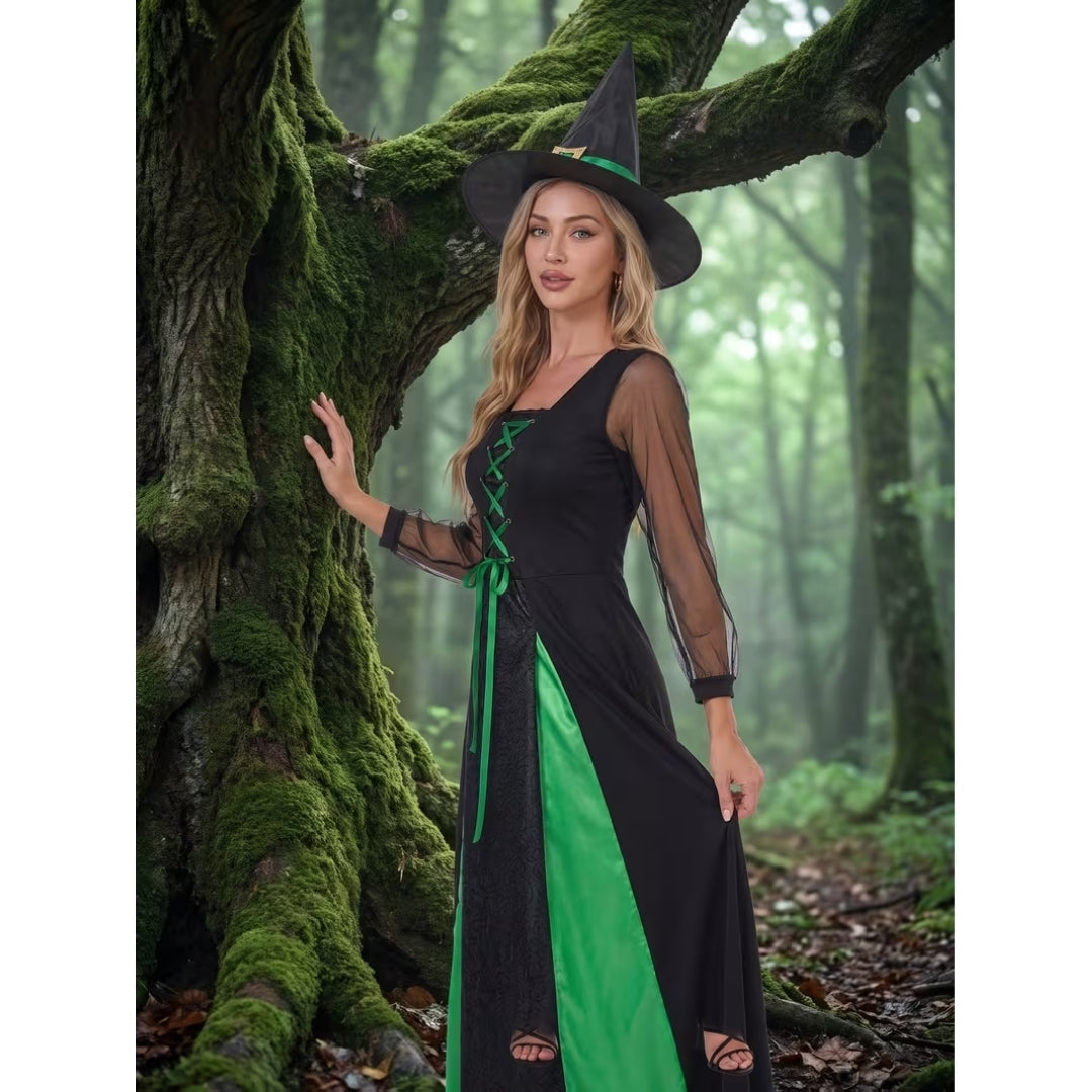 Middeleeuwse Heksenjurk met Punthoed – Fantasy Verkleedkostuum voor Dames Halloween Themafeest Carnaval | Sansoti