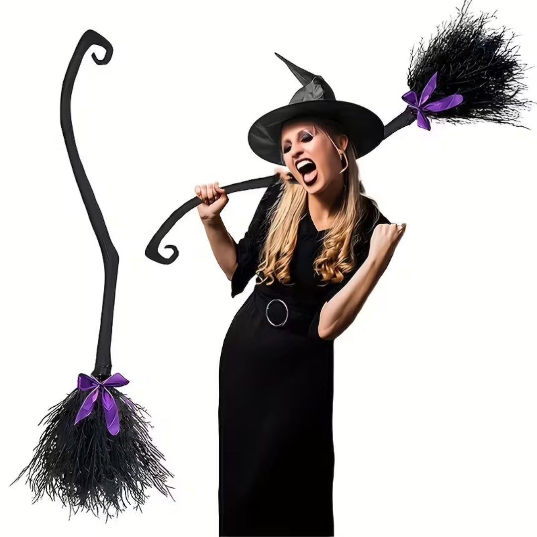 Decorative Witch's Broom with Bow 130cm Halloween Cosplay Fancy Dress Prop Party Decoration Accessory | Sansoti