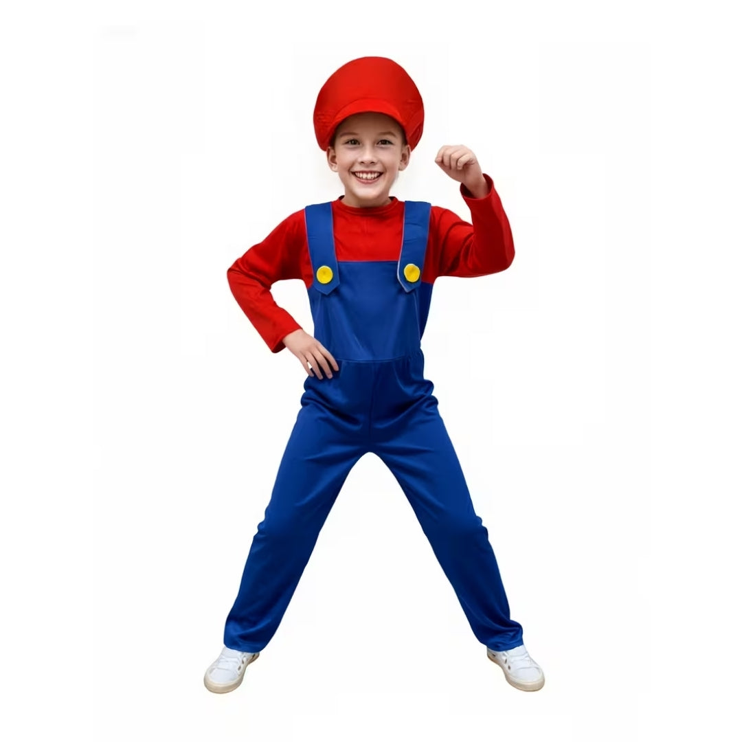 Klempner-Verkleidungsset für Kinder in Rot mit Kappe und Jumpsuit für Karneval Halloween Cosplay-Partykleidung | Sansoti