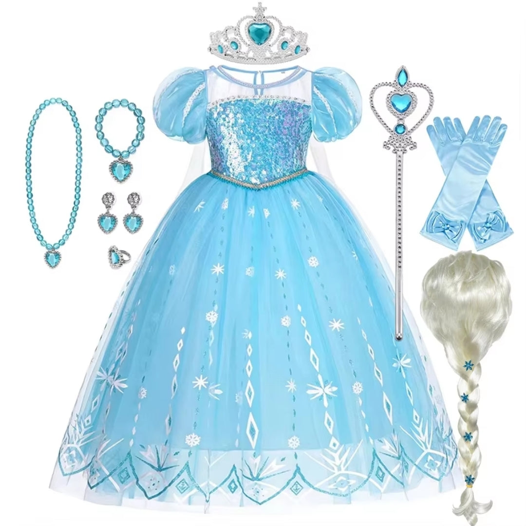Sneeuwprinses Verkleedjurk Meisjes IJskoningin Blauw Katoenmix Feestkleding Carnaval Halloween Kostuum | Sansoti