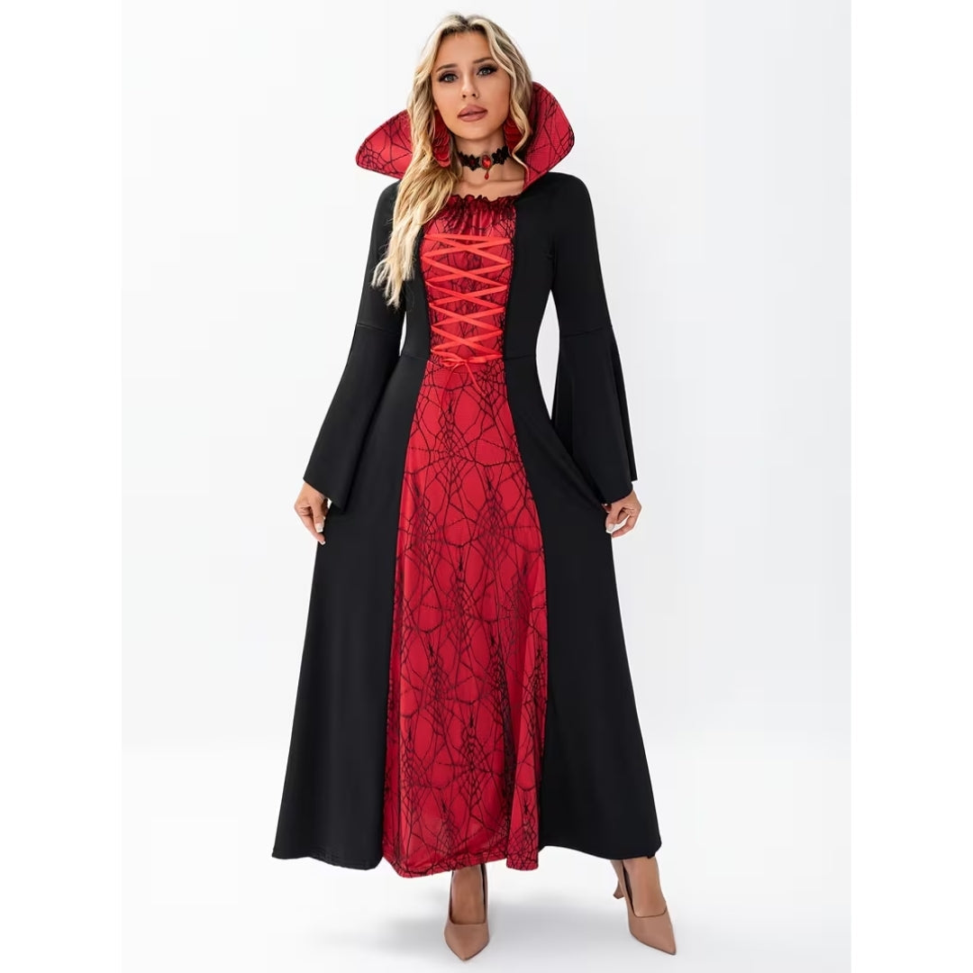 Vampierjurk Gothic Stijl Hoge Kraag Veterdetails Halloween Cosplay Feesten Zwart Victoriaans Kostuum | Sansoti