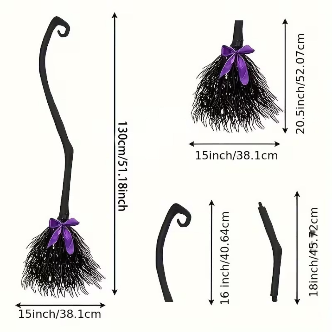Decorative Witch's Broom with Bow 130cm Halloween Cosplay Fancy Dress Prop Party Decoration Accessory | Sansoti