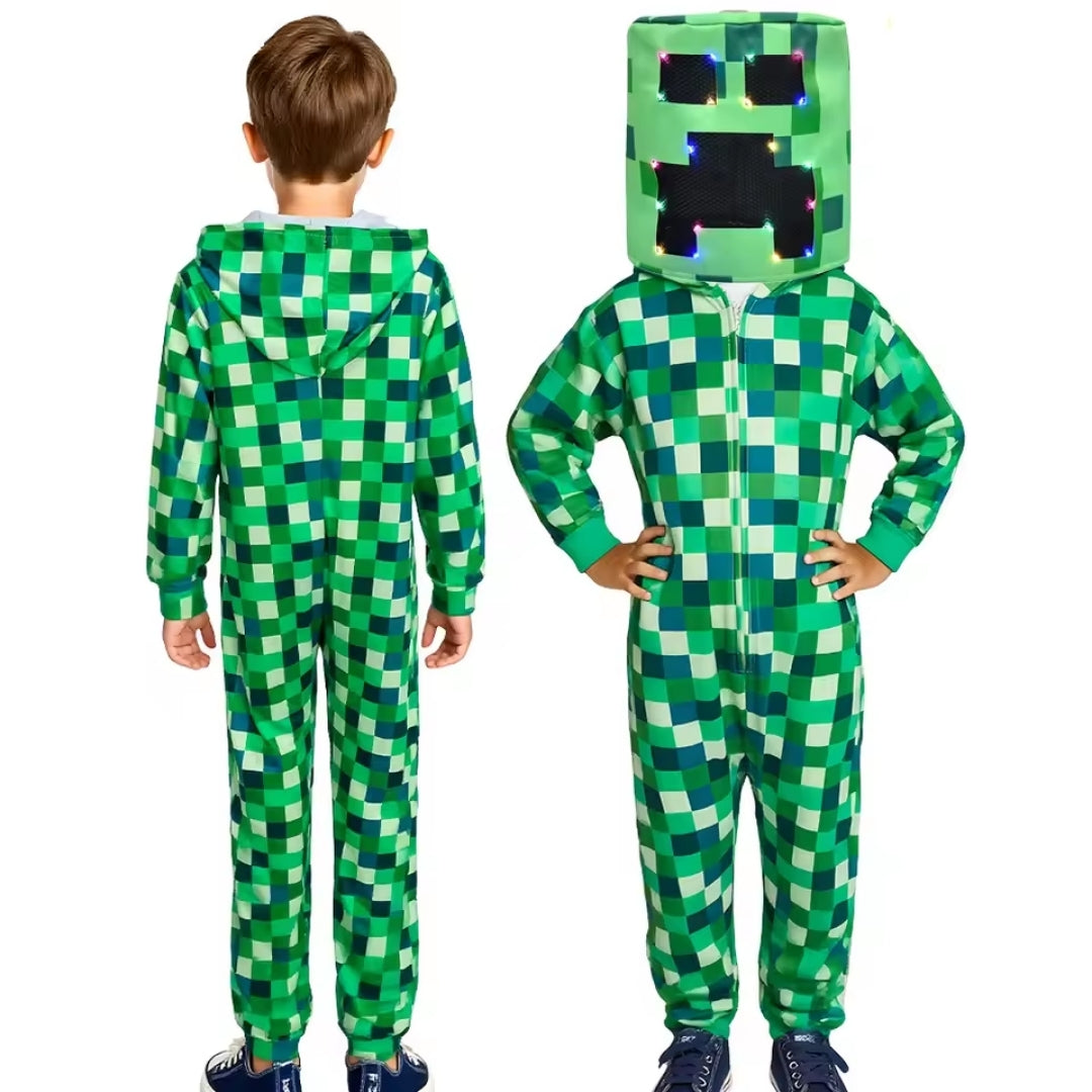 Kinderkostuum Pixelmonster Jumpsuit LED Capuchon Verkleedkleding Feest Halloween Carnaval Jongen Meisje | Sansoti