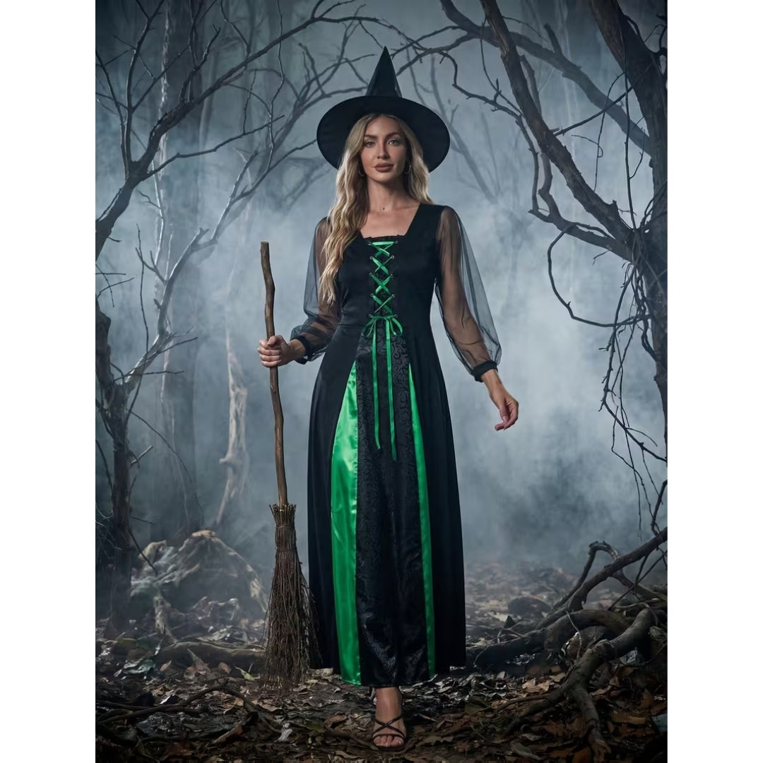 Middeleeuwse Heksenjurk met Punthoed – Fantasy Verkleedkostuum voor Dames Halloween Themafeest Carnaval | Sansoti