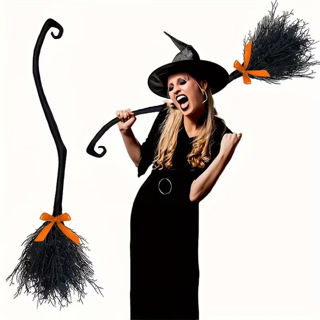 Decorative Witch's Broom with Bow 130cm Halloween Cosplay Fancy Dress Prop Party Decoration Accessory | Sansoti
