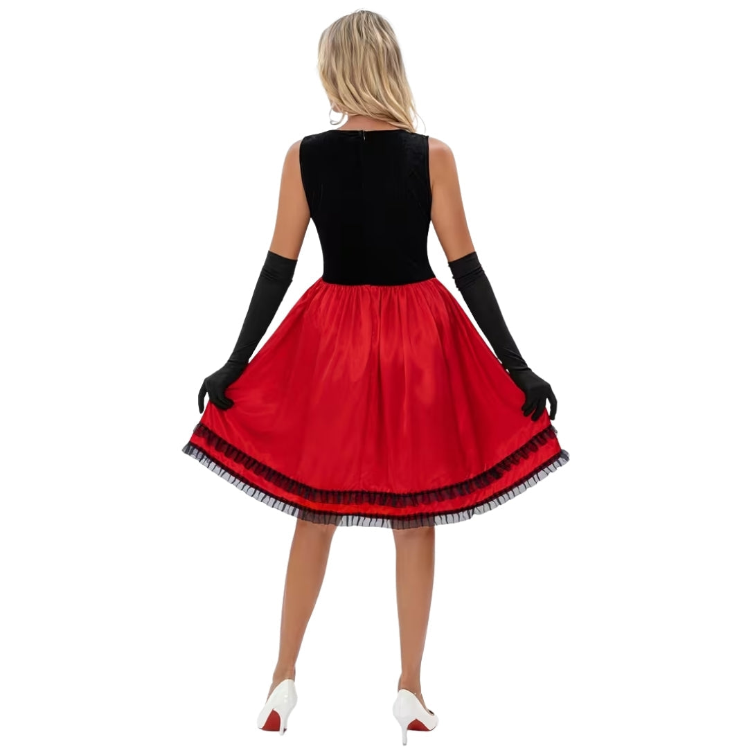 Sprookjeskostuum Dames Driedelig Set met Cape en Handschoenen Rood Feestkleding Carnaval Verkleedoutfit | Sansoti