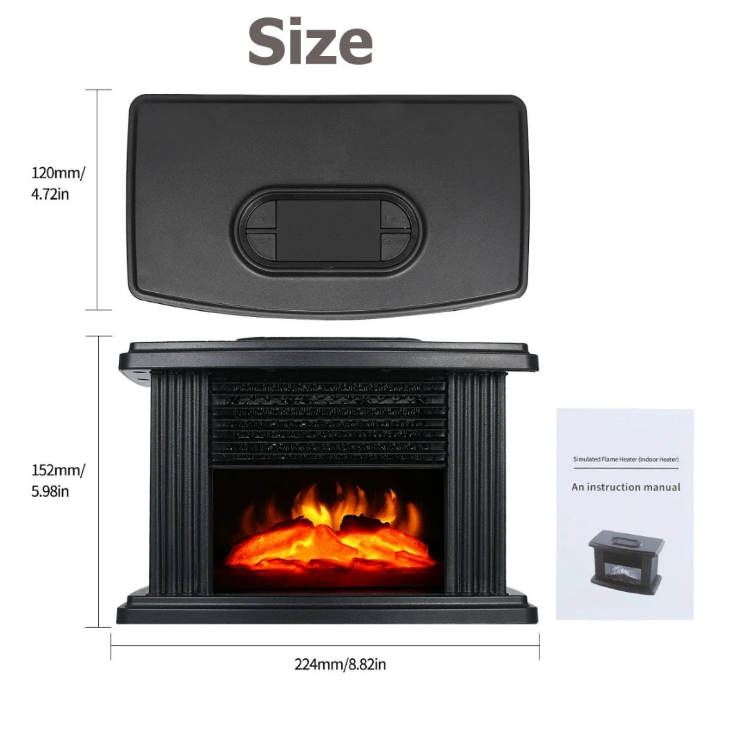 Cheminée électrique compacte 1000 W avec effet de flamme, minuterie et affichage, appareil de chauffage noir pour créer une ambiance chaleureuse dans le salon | Sansoti