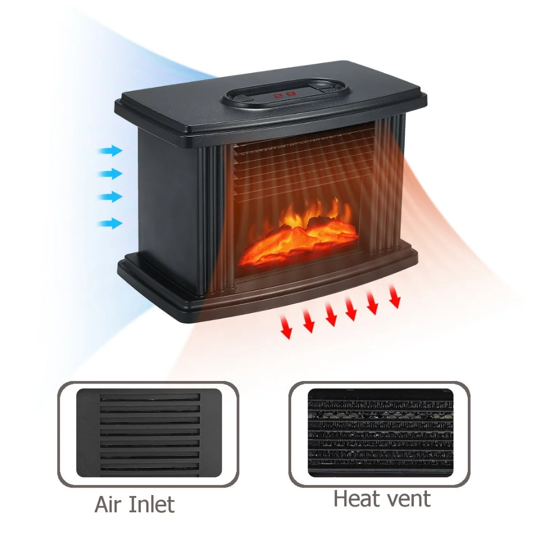 Cheminée électrique compacte 1000 W avec effet de flamme, minuterie et affichage, appareil de chauffage noir pour créer une ambiance chaleureuse dans le salon | Sansoti