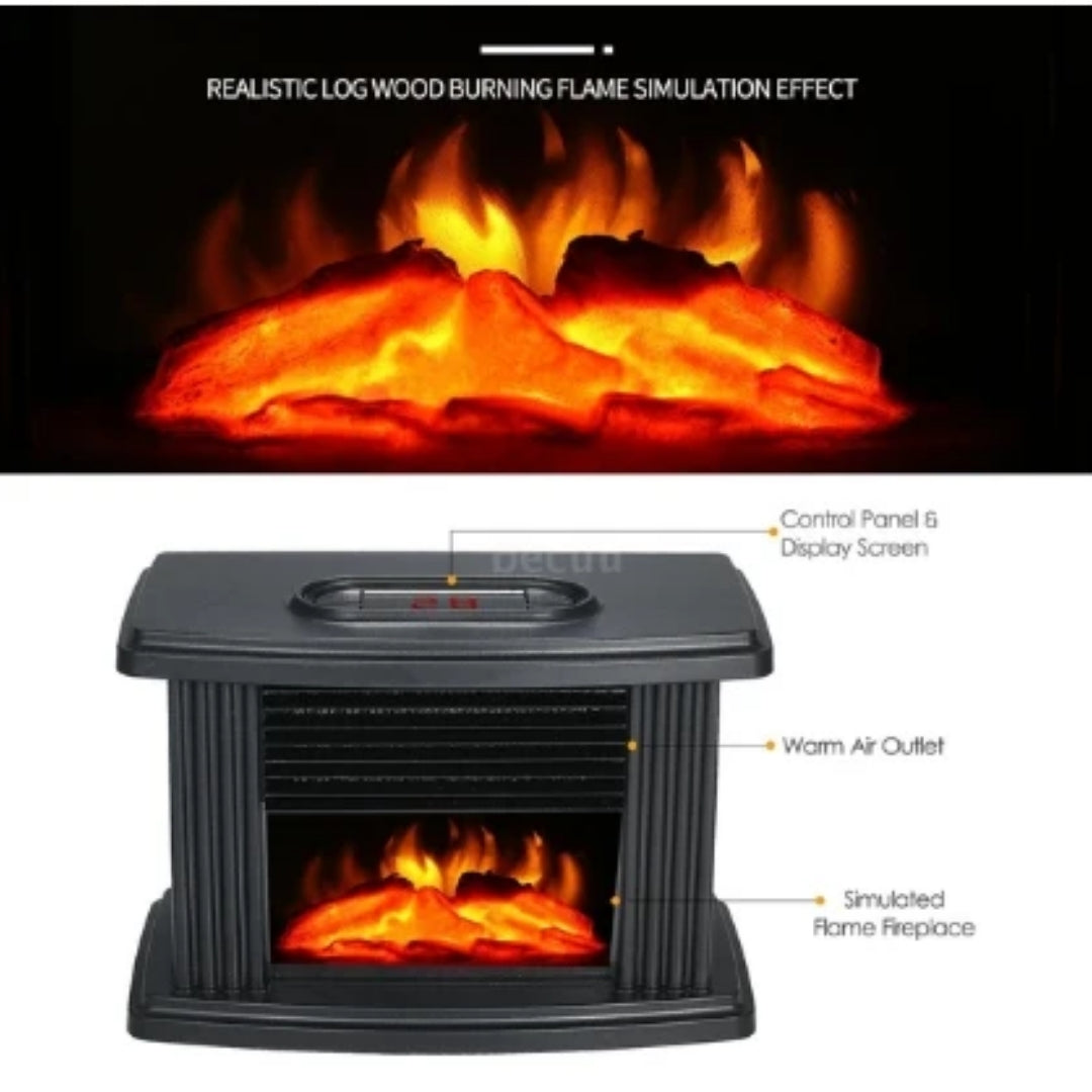 Cheminée électrique compacte 1000 W avec effet de flamme, minuterie et affichage, appareil de chauffage noir pour créer une ambiance chaleureuse dans le salon | Sansoti