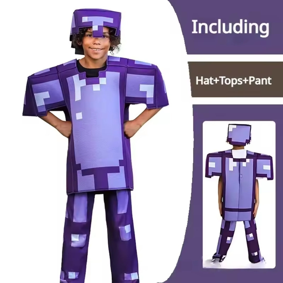 Blokkenwereld Verkleedkostuum Kind Polyester Pixelstijl Gaming Thema Carnaval Halloween Feest Cosplay | Sansoti