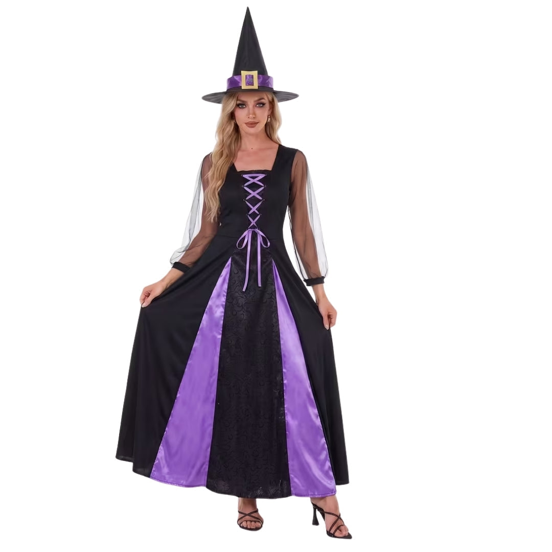 Middeleeuwse Heksenjurk met Punthoed – Fantasy Verkleedkostuum voor Dames Halloween Themafeest Carnaval | Sansoti