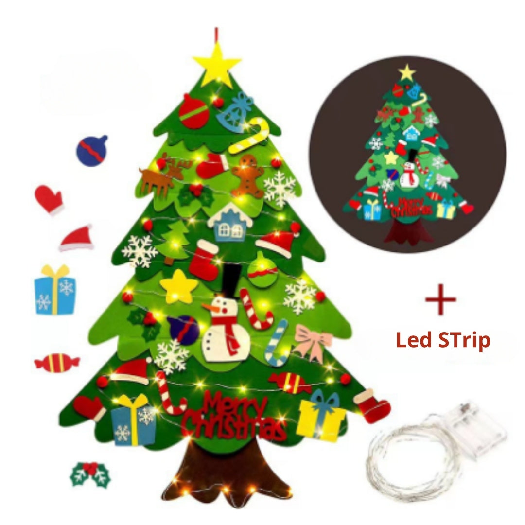 Filz-Weihnachtsbaum-Wandtafel für Kinder 100x35cm mit LED-Beleuchtung und 32 Ornamenten Interaktives Spielzeug | Sansoti