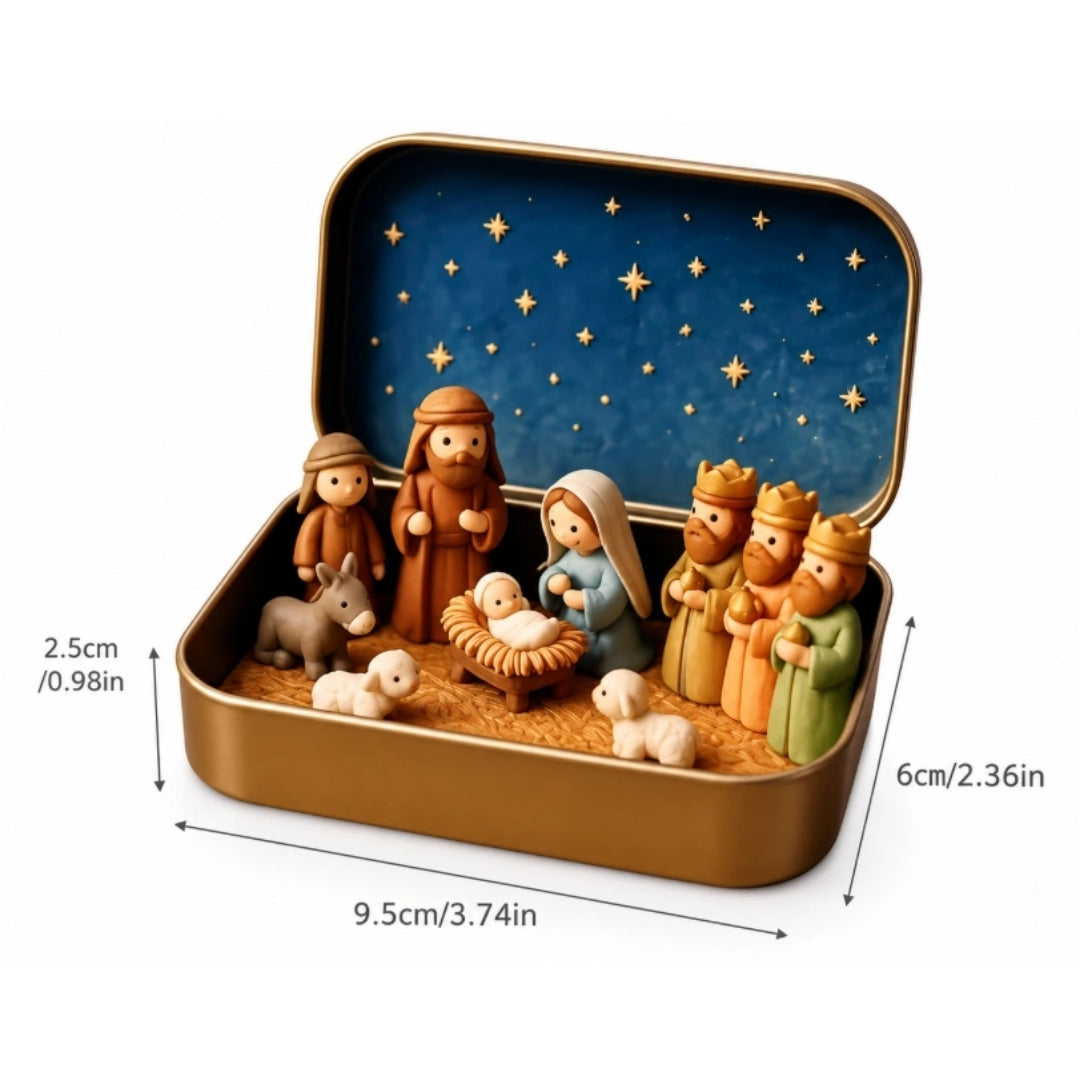 Compacte Kerststal in Bewaardoos Roestvrij Staal Maria Jozef Jezus Kerstdecoratie Traditioneel Feestelijk | Sansoti