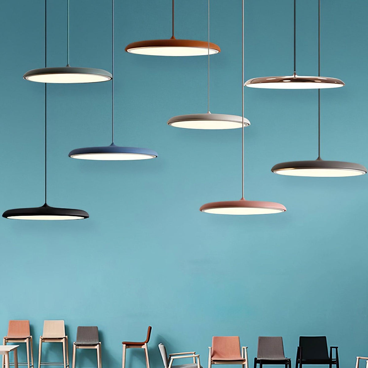 Pendelleuchte aus Metall und Acryl, dimmbar, für Kücheninsel, Esstisch und Wohnzimmer, Pastellfarben, minimalistisches Design | Sansoti