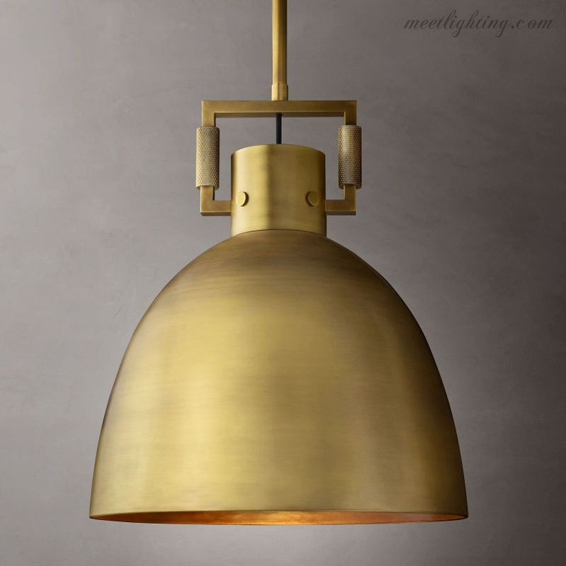 Suspension industrielle en métal pour cuisine et salle à manger, forme arquée, abat-jour en dôme, E26, dimmable, réglable, laiton noir | Sansoti