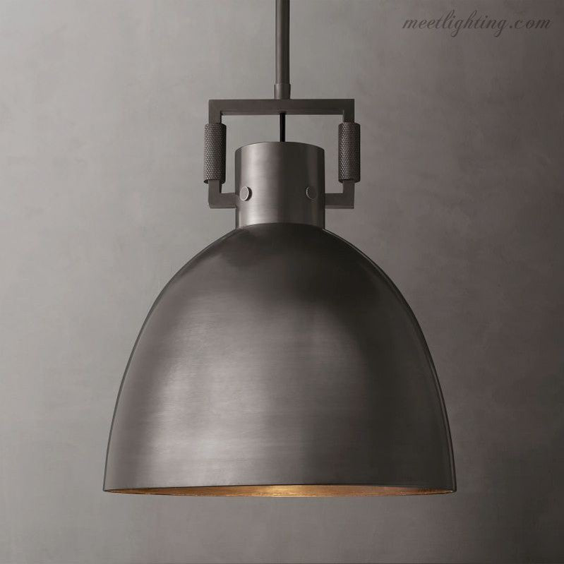 Suspension industrielle en métal pour cuisine et salle à manger, forme arquée, abat-jour en dôme, E26, dimmable, réglable, laiton noir | Sansoti